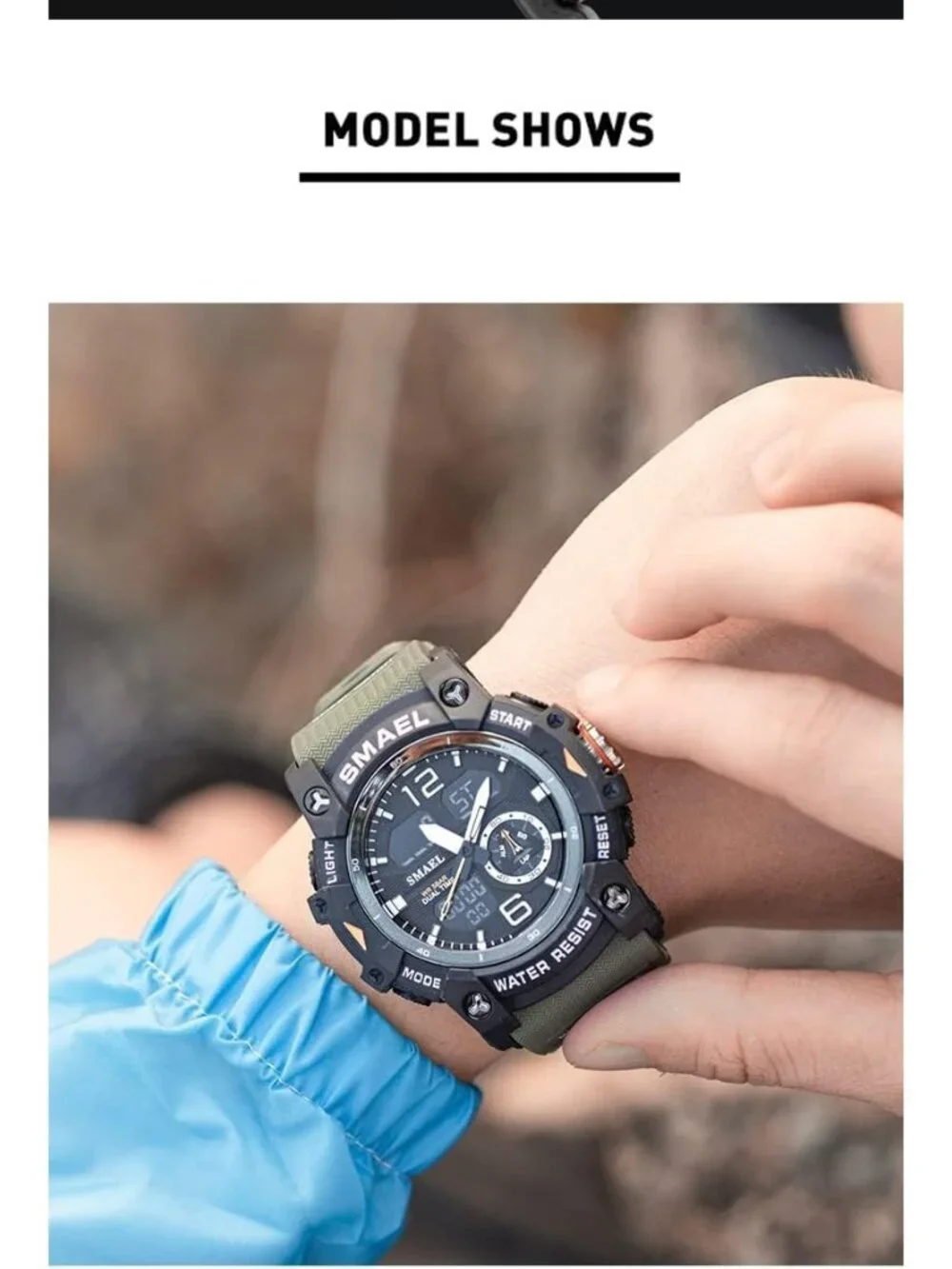 Men Army Green Analog Quartz S-Shock Waterproof Outdoor Sports LED Digital Watch